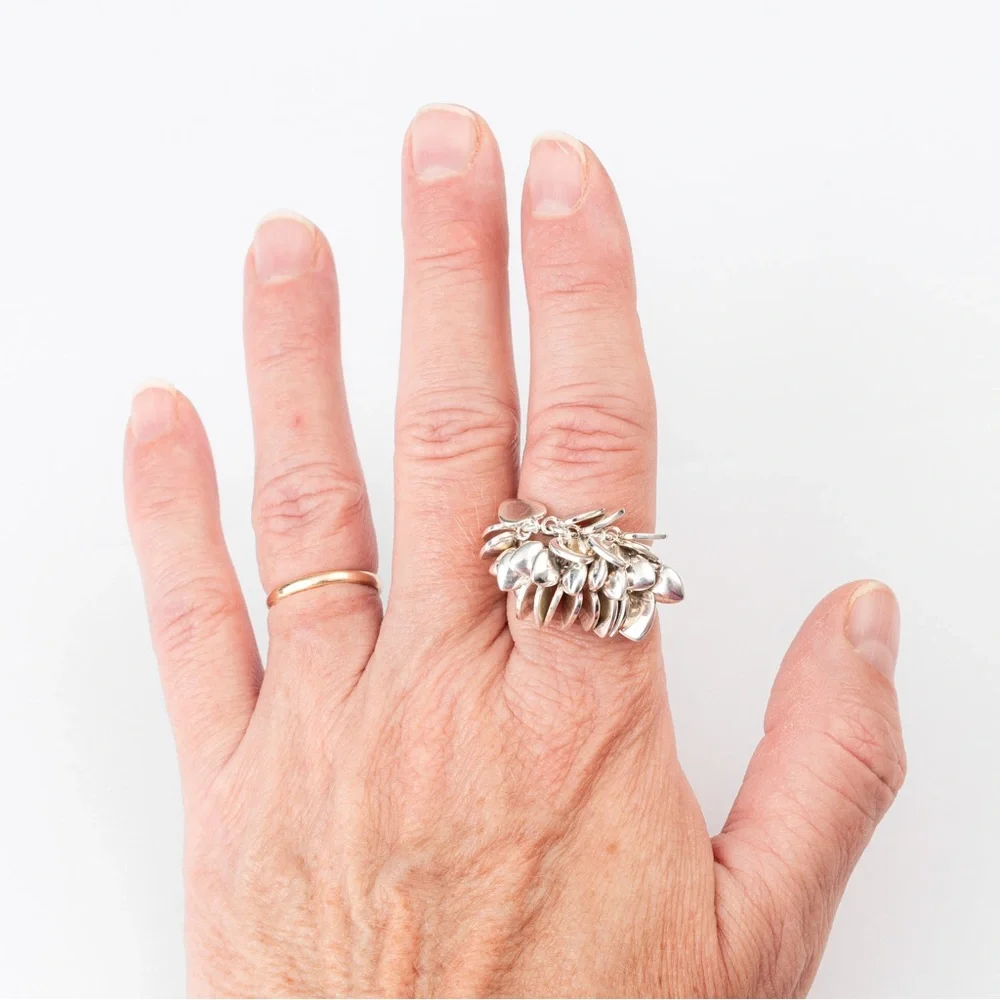 Vintage statement ring heart cluster sterling silver 8 - Picture 6 of 16
